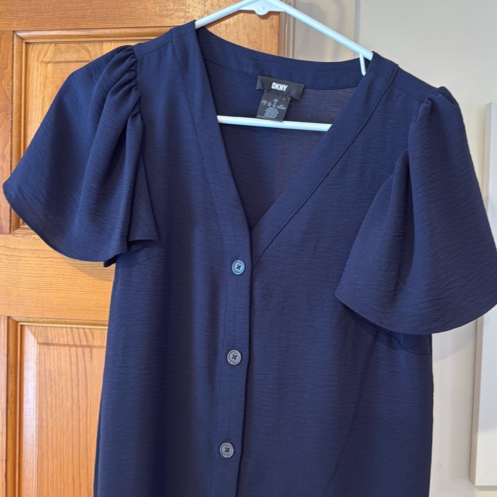 DKNY button down ruffle short sleeve mini dresss